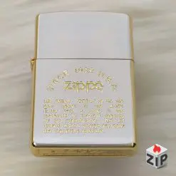 Zippo White Matte Deni Vàng Khắc Logo & Lời Hứa (Two-Tone Promise) - Sản Xuất 1998
