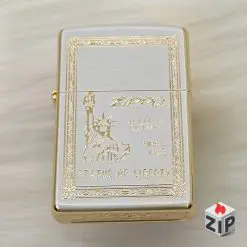 Zippo Tượng Nữ Thần Tự Do Deni Vàng Khắc Khung (Statue of Liberty Two-Tone) - Sản Xuất 2001