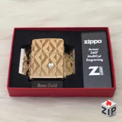 Zippo Armor Khắc 360° Kim Cương Vàng Hồng Đính Đá - Luxury