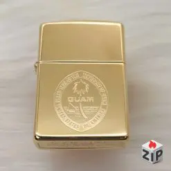 Zippo Mạ Vàng (High Polish Brass) Khắc Logo Guam - Sản Xuất 1996