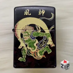 Zippo Khắc Thần Gió Fujin Sơn Mài Đen Bóng Qua Sử Dụng - 15 La Mã