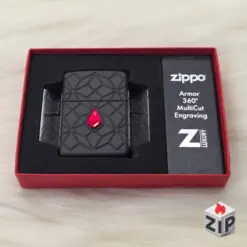 Zippo Armor Khắc 360° Kim Cương Đen Đính Đá Đỏ (Mã 46756) - Luxury