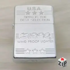 Zippo Lắc Kê Bạc Khắc Sao USA (Star Quality Slogan) - Sản Xuất 1993