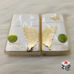 Cặp Zippo Bướm Vàng Đắp Nổi Tình Nhân Xuất Nhật Lắc Kê Bạc Triện Vàng - 2008