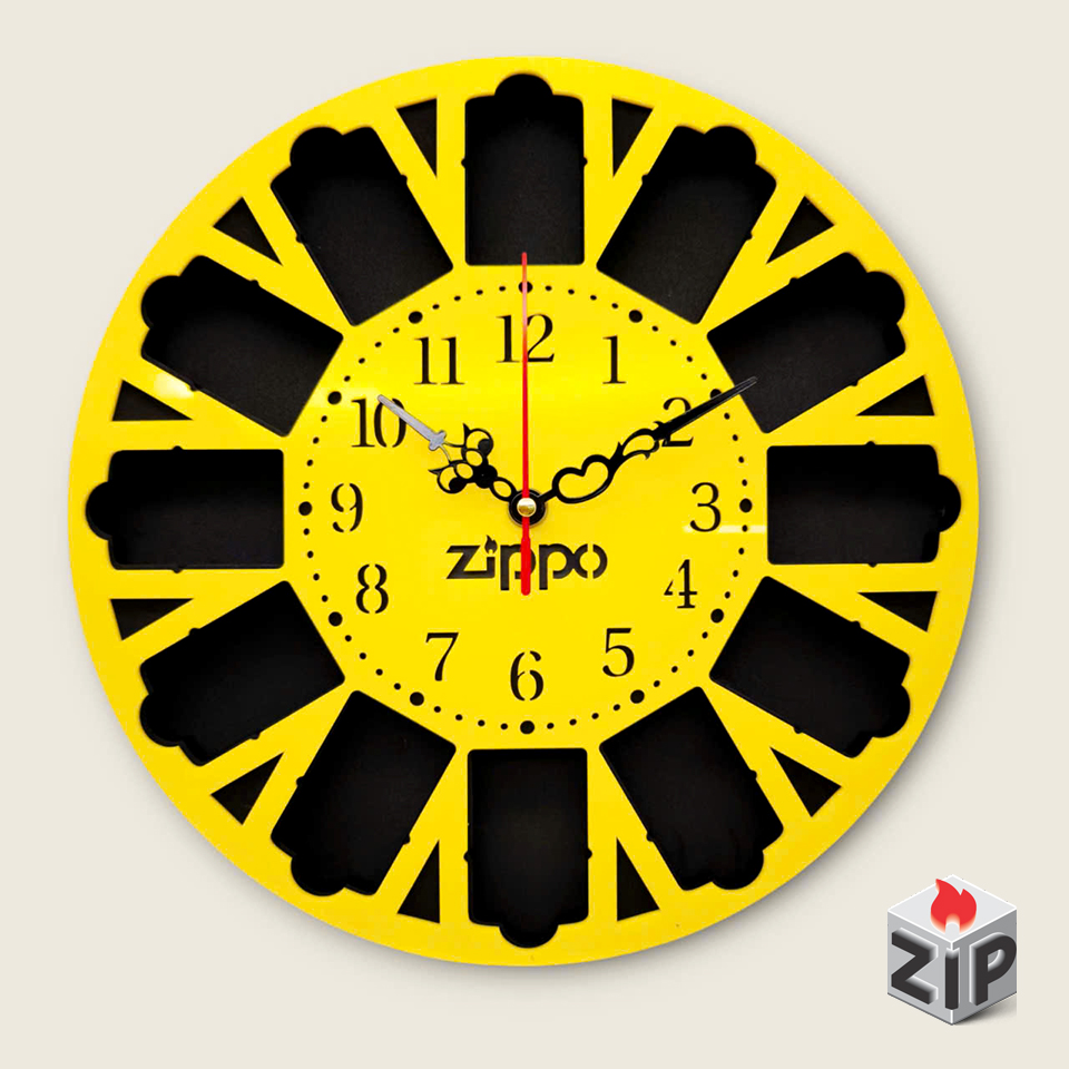 Khung đồng hồ treo tường trưng bày 12 bật lửa zippo chính hãng Khung đồng hồ treo tường trưng bày 12 bật lửa zippo