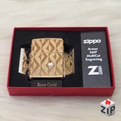 Zippo Armor Khắc 360° Kim Cương Vàng Hồng Đính Đá - Luxury