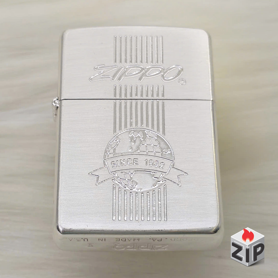 Zippo Lắc Kê Bạc Khắc Logo Quả Cầu (Global Heritage) - Sản Xuất 1994 chính hãng Zippo Lắc Kê Bạc Khắc Logo Quả Cầu (Global Heritage) - Sản Xuất 1994